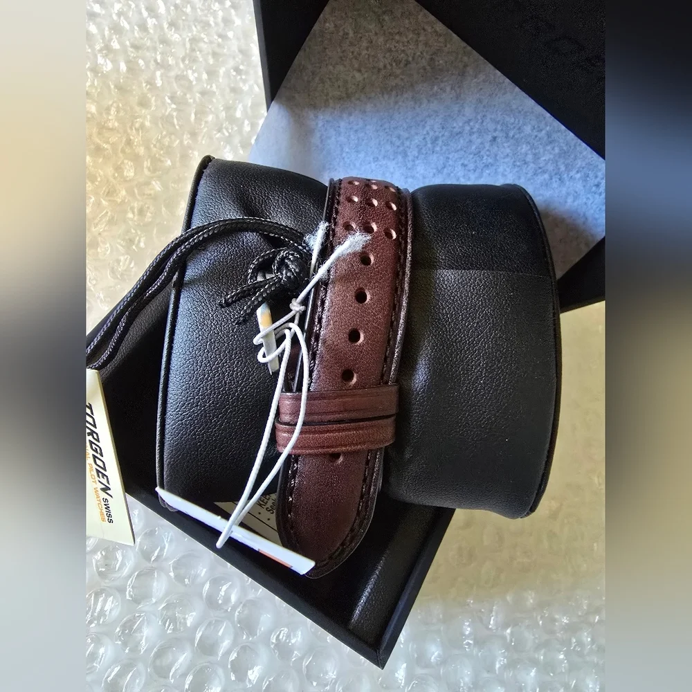 New Torgoen TN-1289 T57 Brown GMT Sapphire 41mm Leather Strap Watch